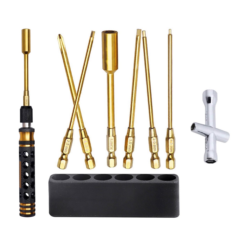 RC Assembly Tool Kit with Hex Bits Nut Screwdriver Cross Driver and Bit Holder