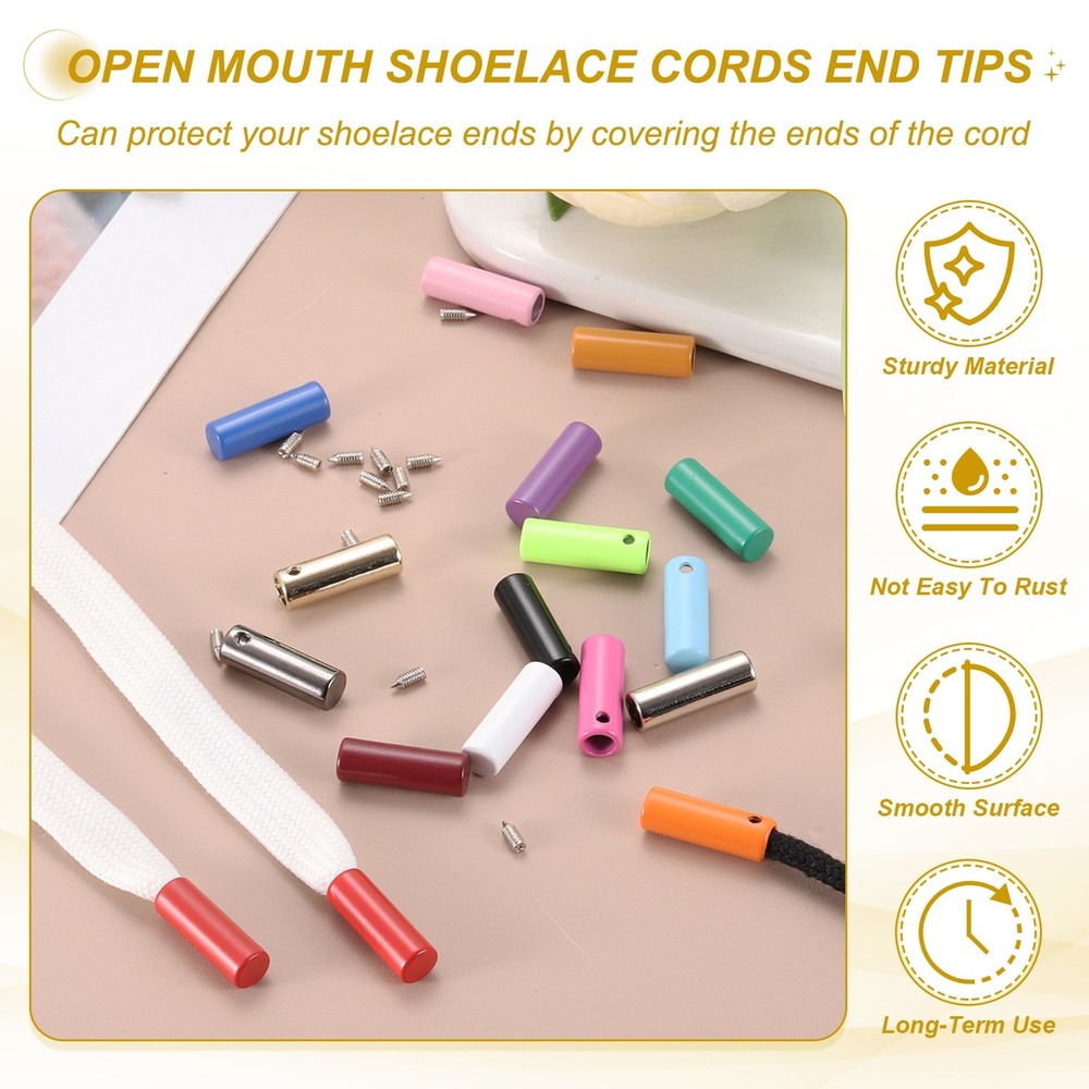 12Pcs 20mm Shoelace Tips Caps with Screw, Black