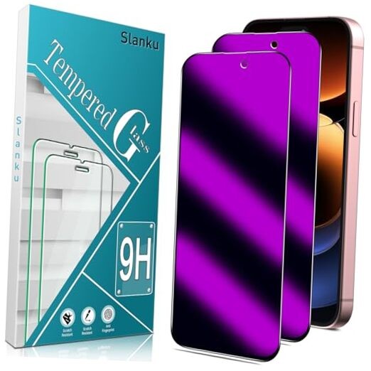 [2 Pack Privacy Screen Protector for iPhone 16, Anti-Blue Light Temered