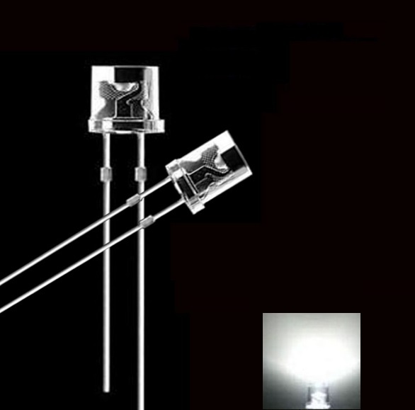 30PCS 5MM 2Pin Flat Top White LED Wide Angle Flat Head Light Lamp
