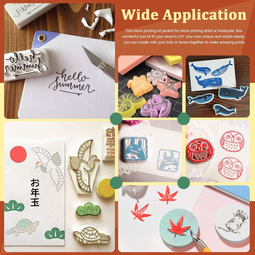 41 Pieces Rubber Stamp Making Kit 2 Carving Blocks 3 Tools Printmaking