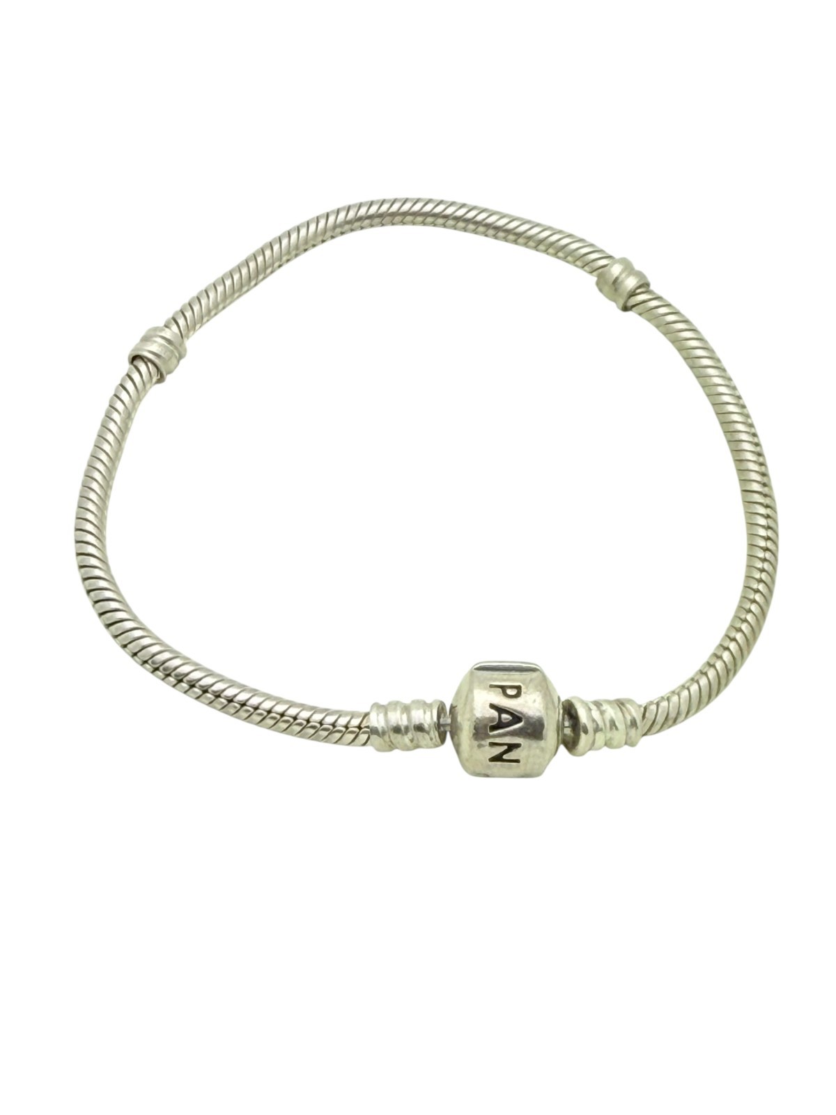 Pandora Sterling Silver Moments Snake Chain Barrel Clasp Bracelet 7.1"