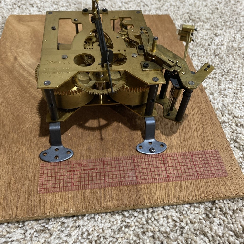 Jouch PL42 1973 Clock Chime Movement W/ Pendulum, Mount, Clock Hands, Wind WORKS