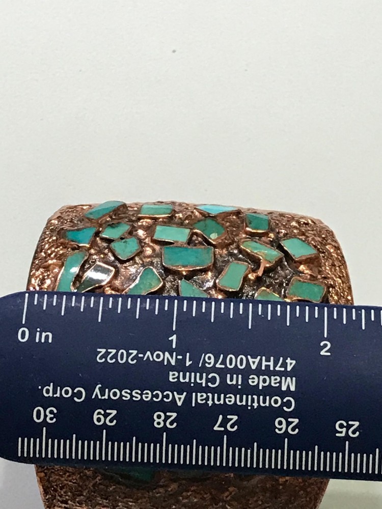 Beautiful Vintage Mid-century Solid Copper Turquoise Cuff Bracelet