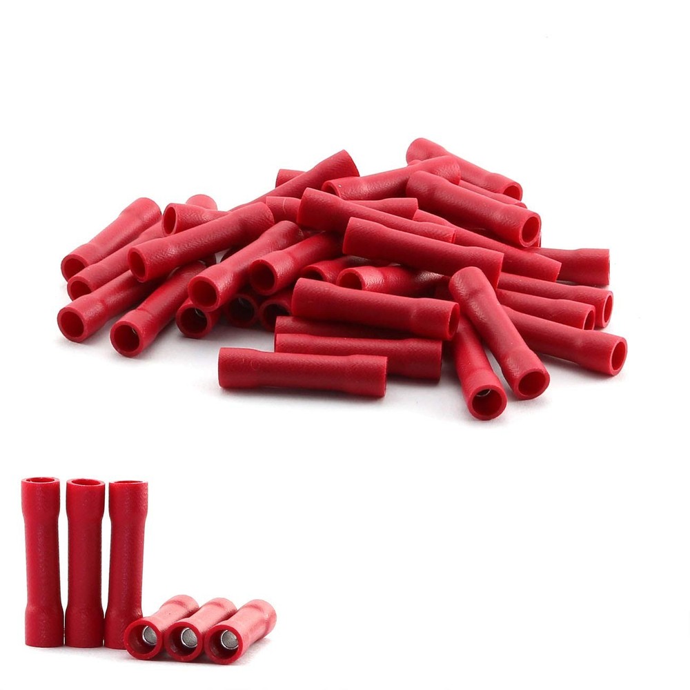 100 PCS Red Insulated Butt Splice Quick Crimp Wire Terminals Connector Set
