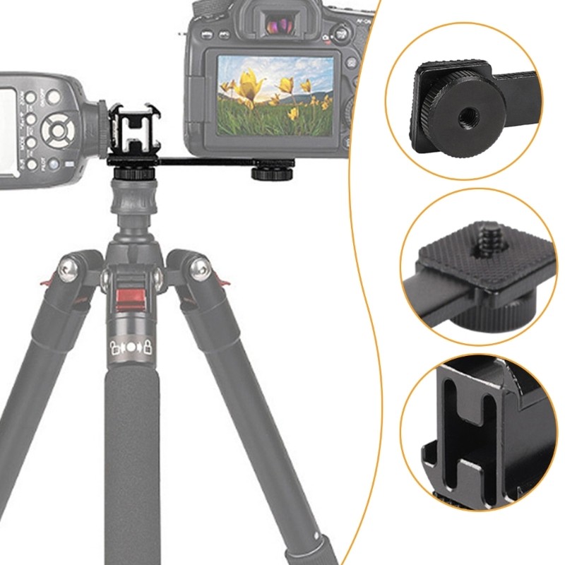 3 Headed Hot Shoe Bracket Camera Attachment Hoteshoe Mount Holder Stand