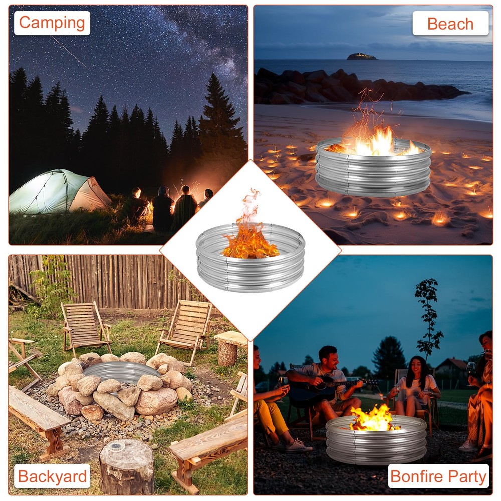 OUSHENG Galvanized Fire Pit Ring 36 inches diameter, 12 height, Gray