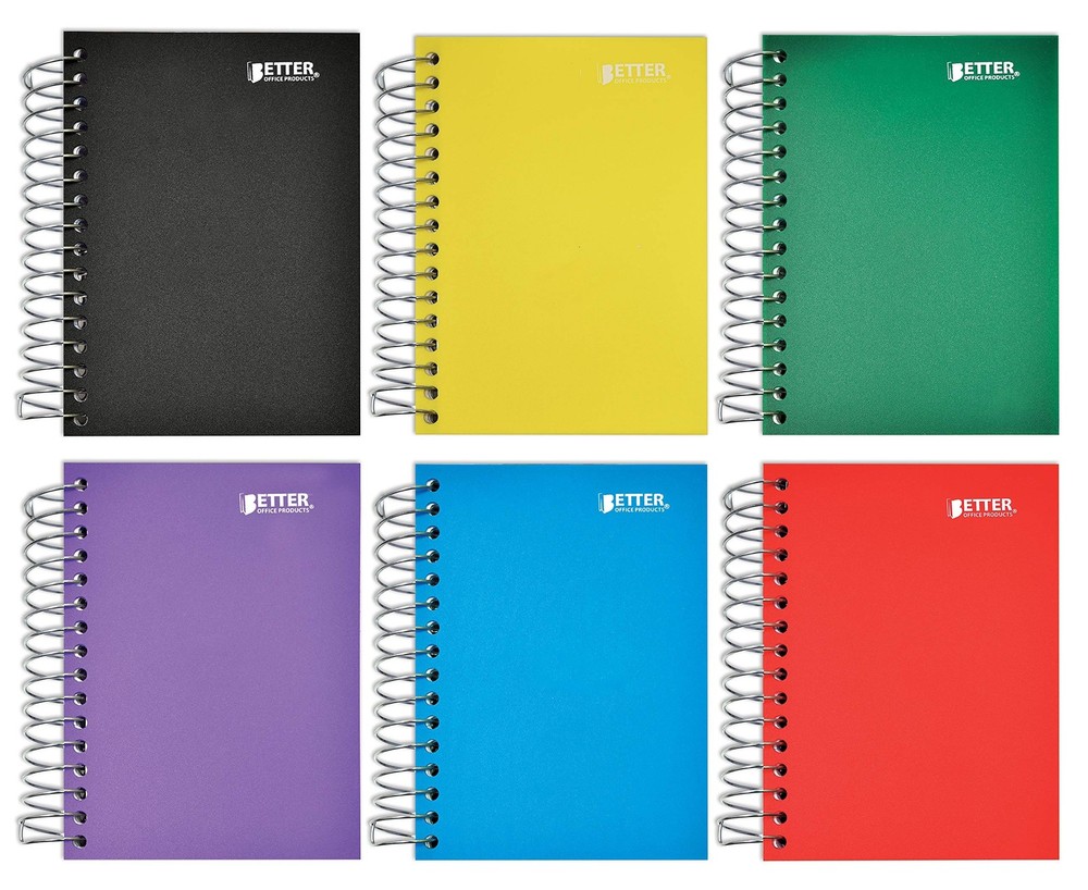 Better Office Products Fat Book Spiral Notebooks, 6 Pack, Small Notebooks wit...