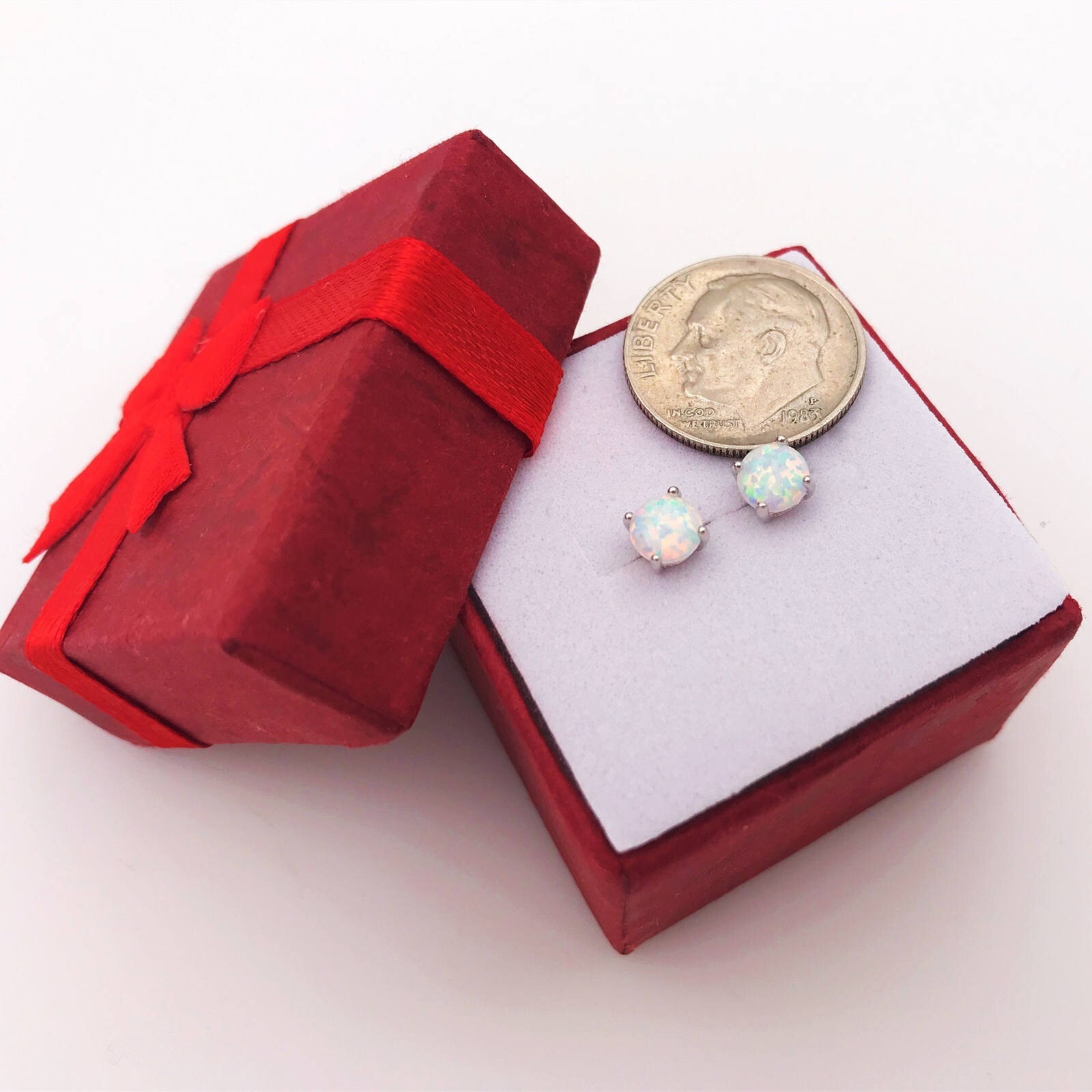 Cute Mini White Fire Opal Earrings Silver Filled For Women