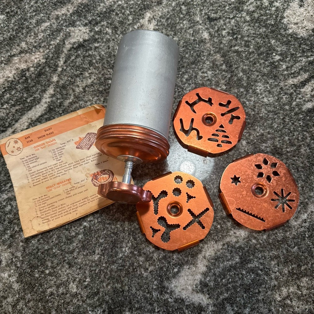 Vtg 1960's Dial A Cookie Copper Dial Crank Cookie Press With Book