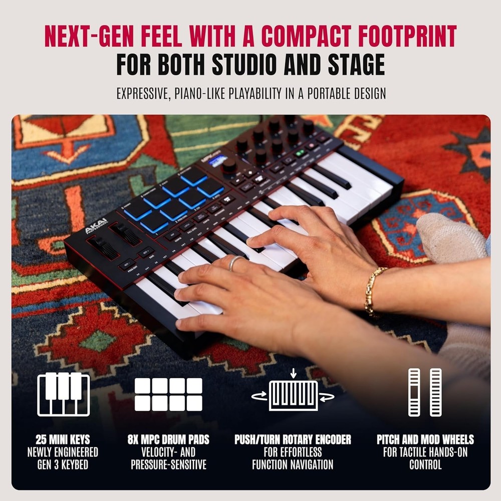 Portable MIDI Keyboard Controller with RGB MPC Pads and 360° Knobs - MPK Mini IV