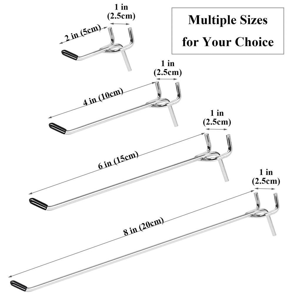 20 Pack 6 Inch L Shape Galvanized Metal Pegboard Hooks with 50 Rubber Tips