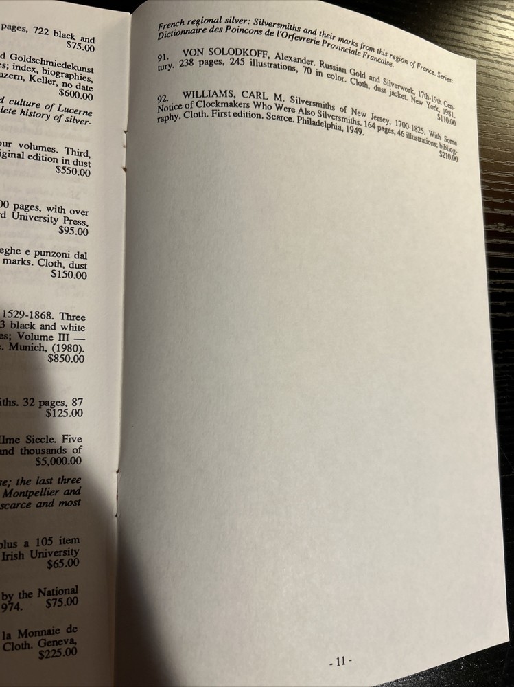 Timothy Trace Booksellers Catalog: Silver # 60