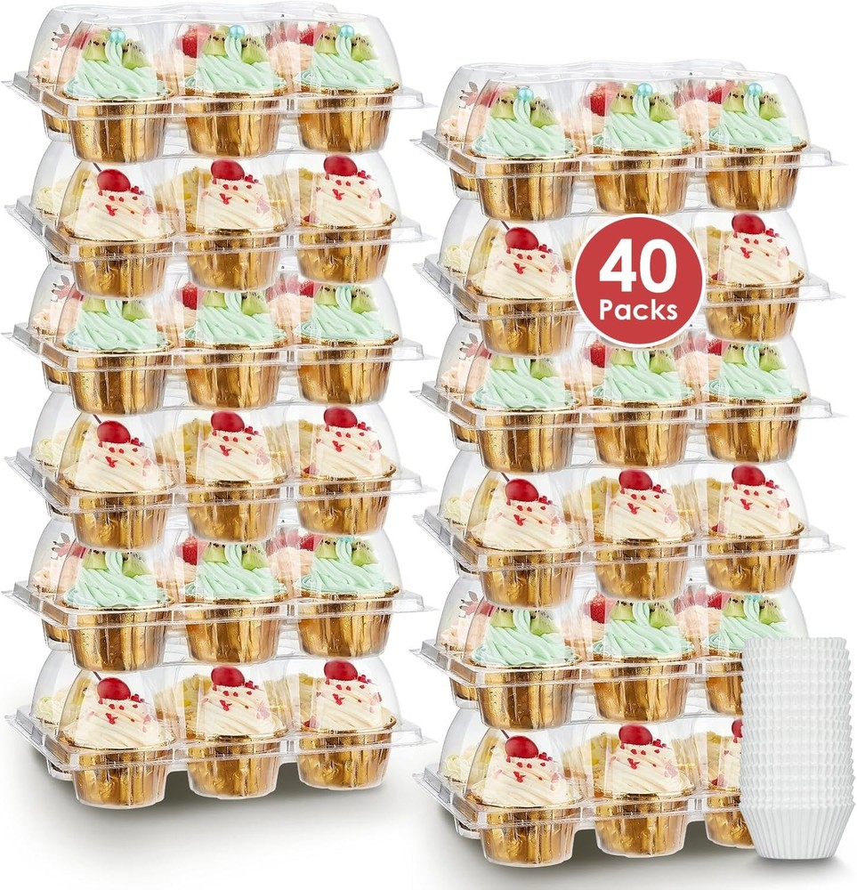 240 Pack Stackable Cupcake Containers 6 Count Dome Lid Carrier Liners Clear