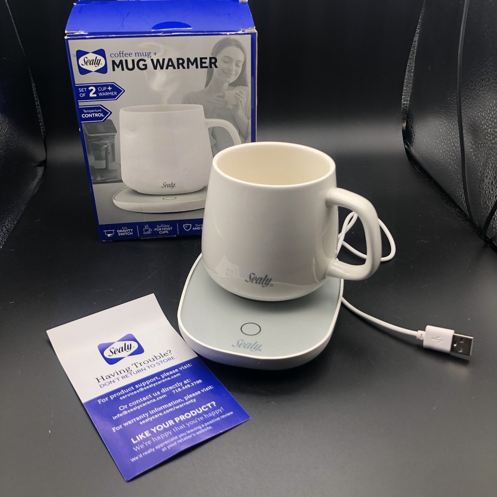 Sealy Coffee Mug+Mug/Cup Warmer 2Pc Set, USB Power, Temp Control, Gravity Switch