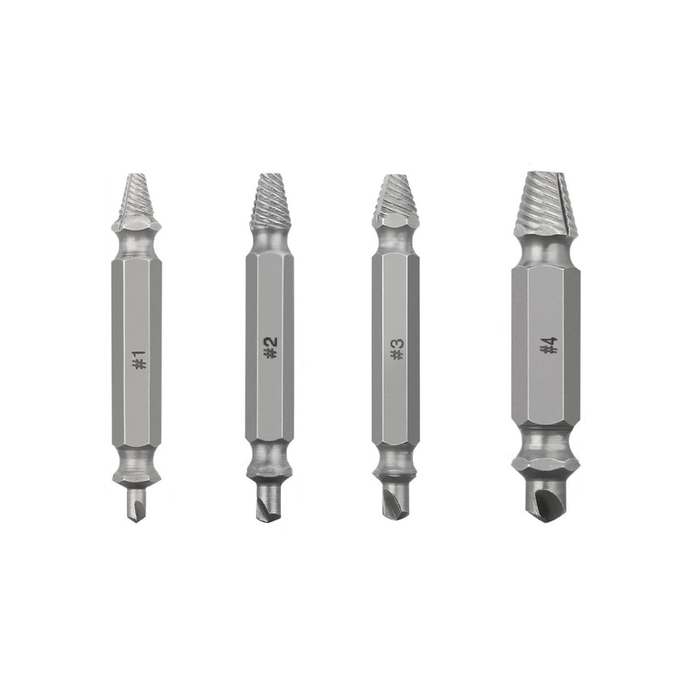 4Pcs/Set New Screw Extractor Kit Guide Broken Damaged Bolt Remover Drill Bits