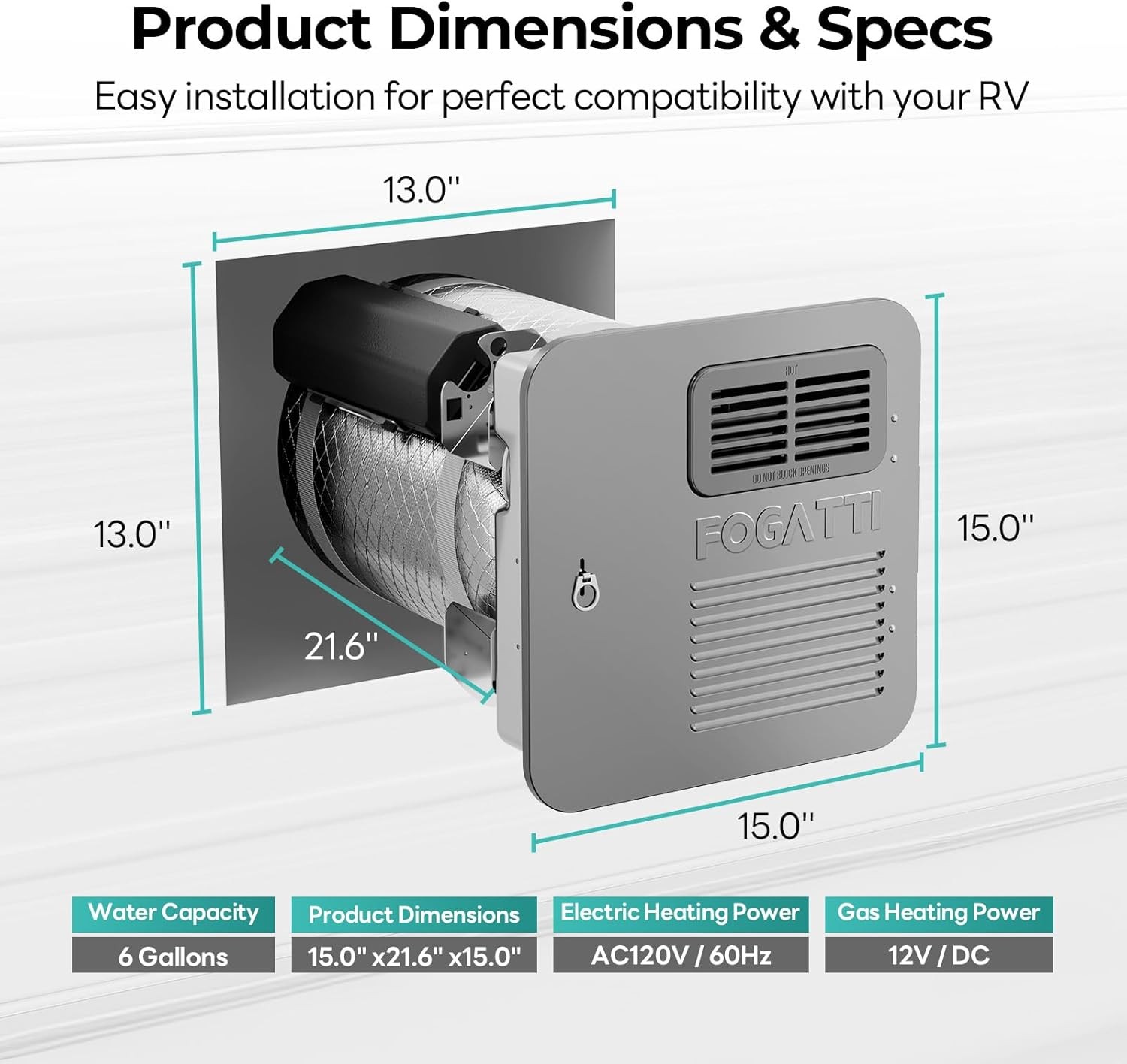 6/10 Gallon RV Water Heater Gas/Electric/Hybrid Built-in Titanium Anode Rod
