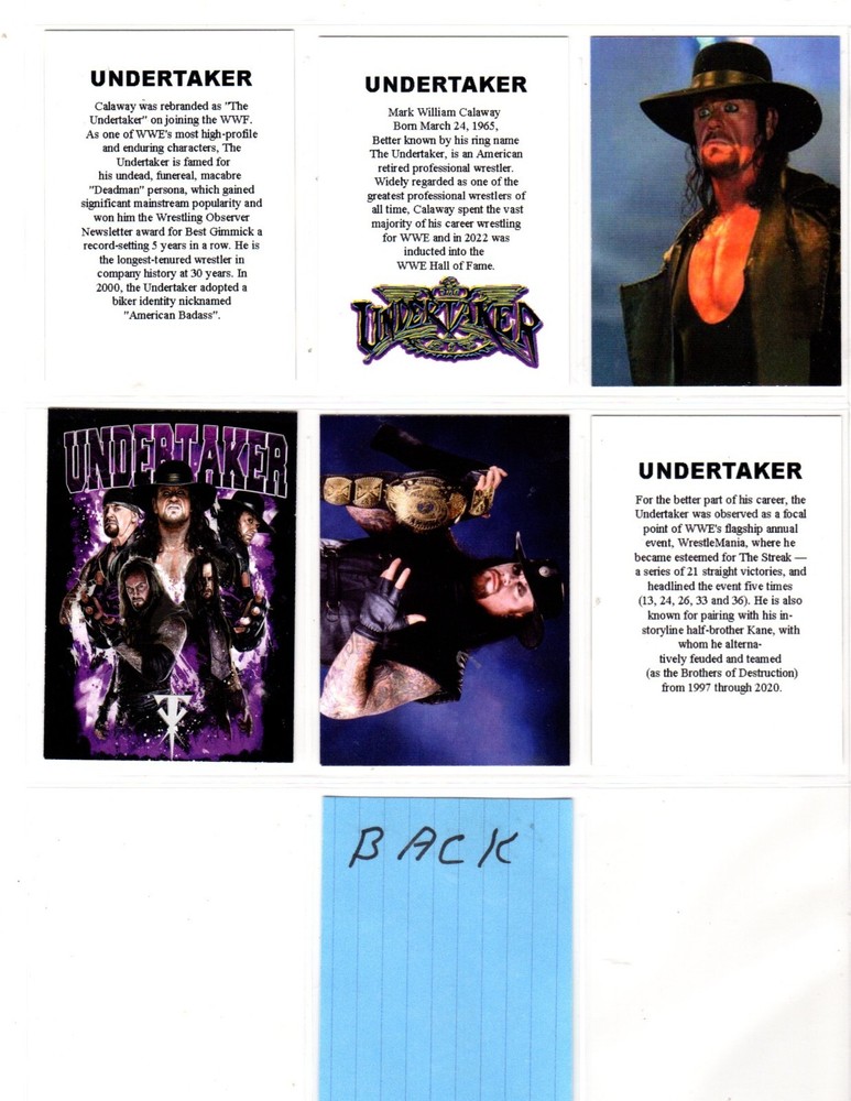 UNDERTAKER CUSTOM NOVELTY TRADING CARD 6 CARDS SET