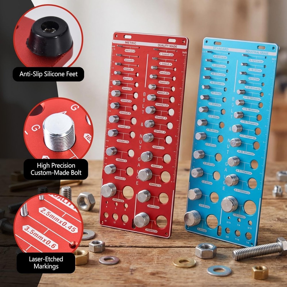 62 Nut and Bolt Size Finder & Thread Checker, Nut and Bolt Thread Checker​ Ki...