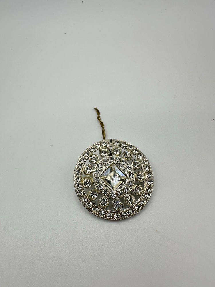 Antique Silver Tone Rhinestone Crystal Button Or Pendant Large Unsigned Read