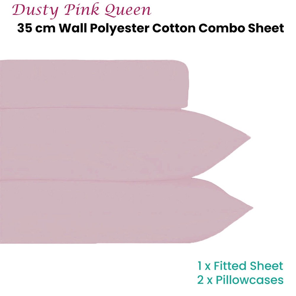 35cm Wall Plain Dyed Polyester Cotton Combo Set Queen Dusty Pink