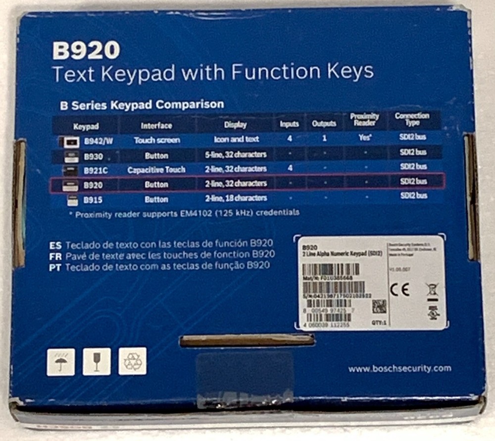 Bosch B920 2-Line Alpha Numeric Keypad (SD12) *NEW*