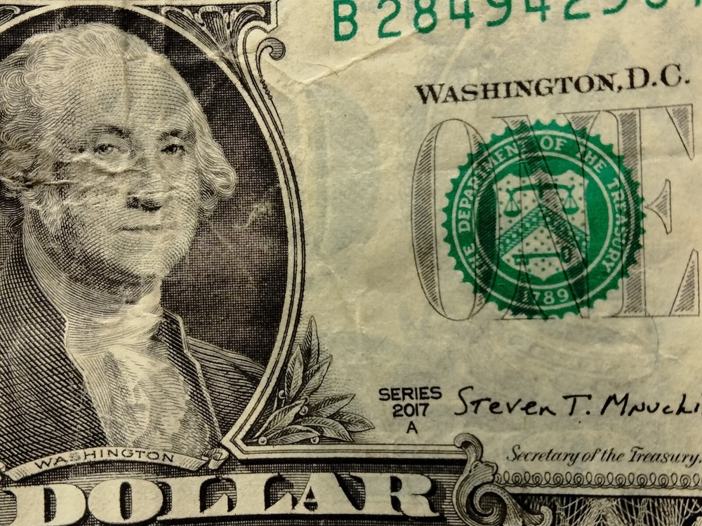 2017 A $1 Bill Wet Ink Transfer