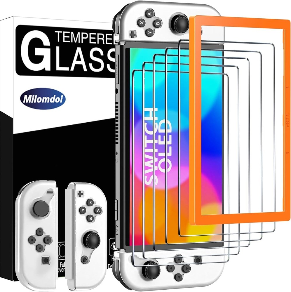 5-Pack Nintendo Switch OLED (2021)Tempered Glass Screen Protector,2 Joy con case