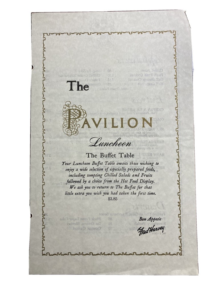 The Pavilion Luncheon Buffet Table Fred Harvey Vintage Menu