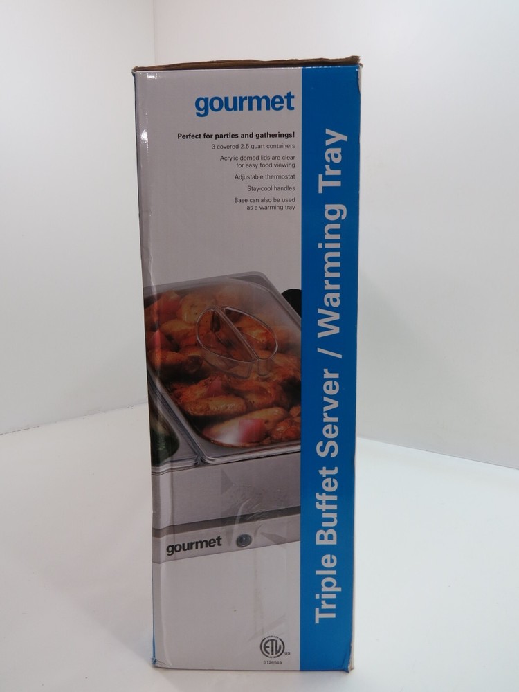 New Triple Buffet Server/Warming Tray (3) 2.5 Quart Serving Trays (I1B97C)