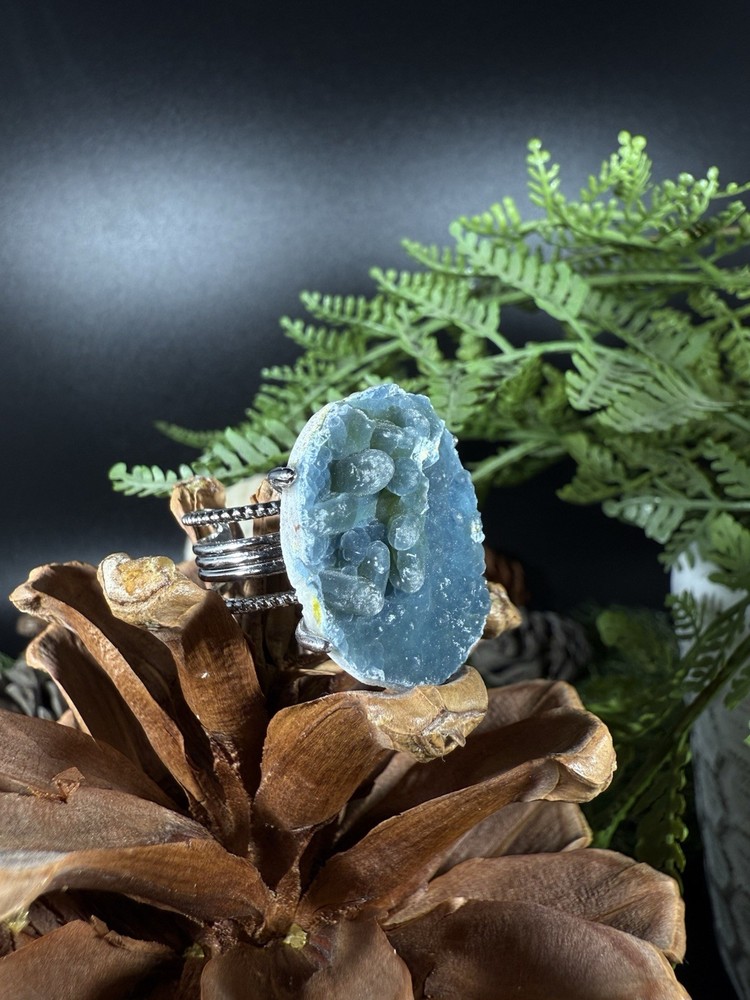 Blue Plumbogummite Ring Jewelry, Unique handmade crystal ring，Adjustable Ring