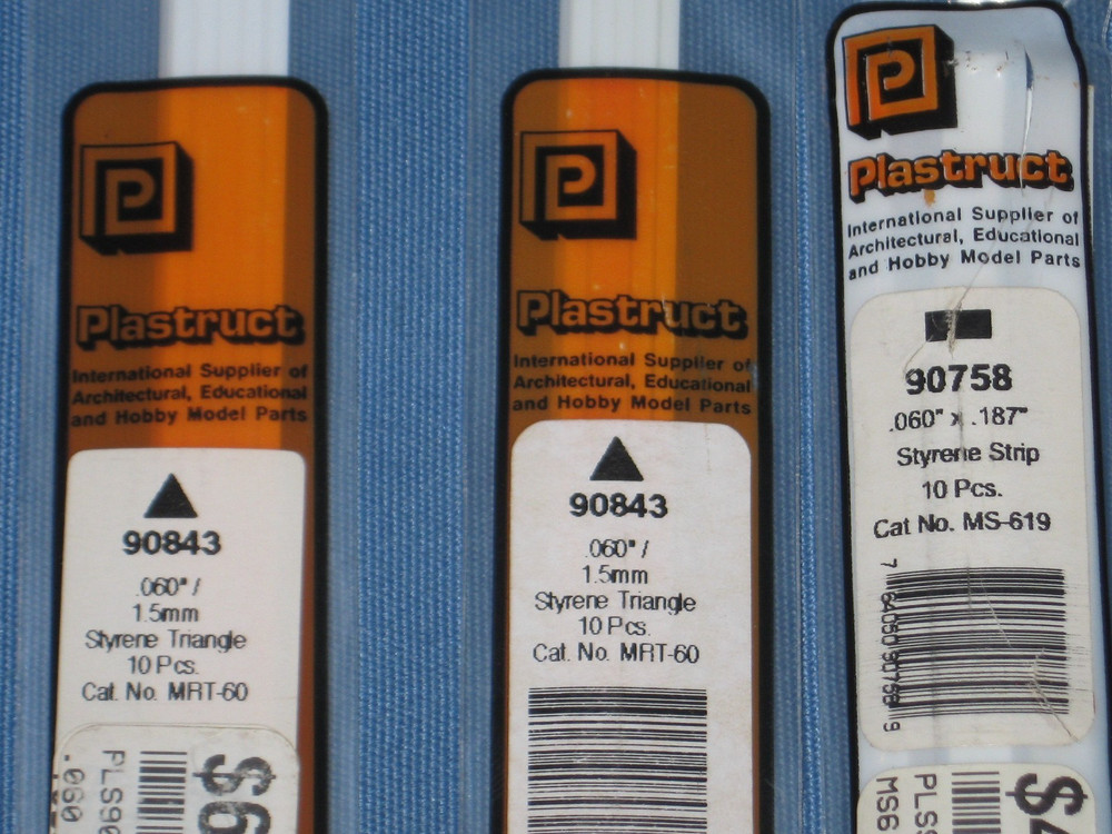 Plastruct 10” Styrene Shapes .060” Strips & Triangles - 3 pks