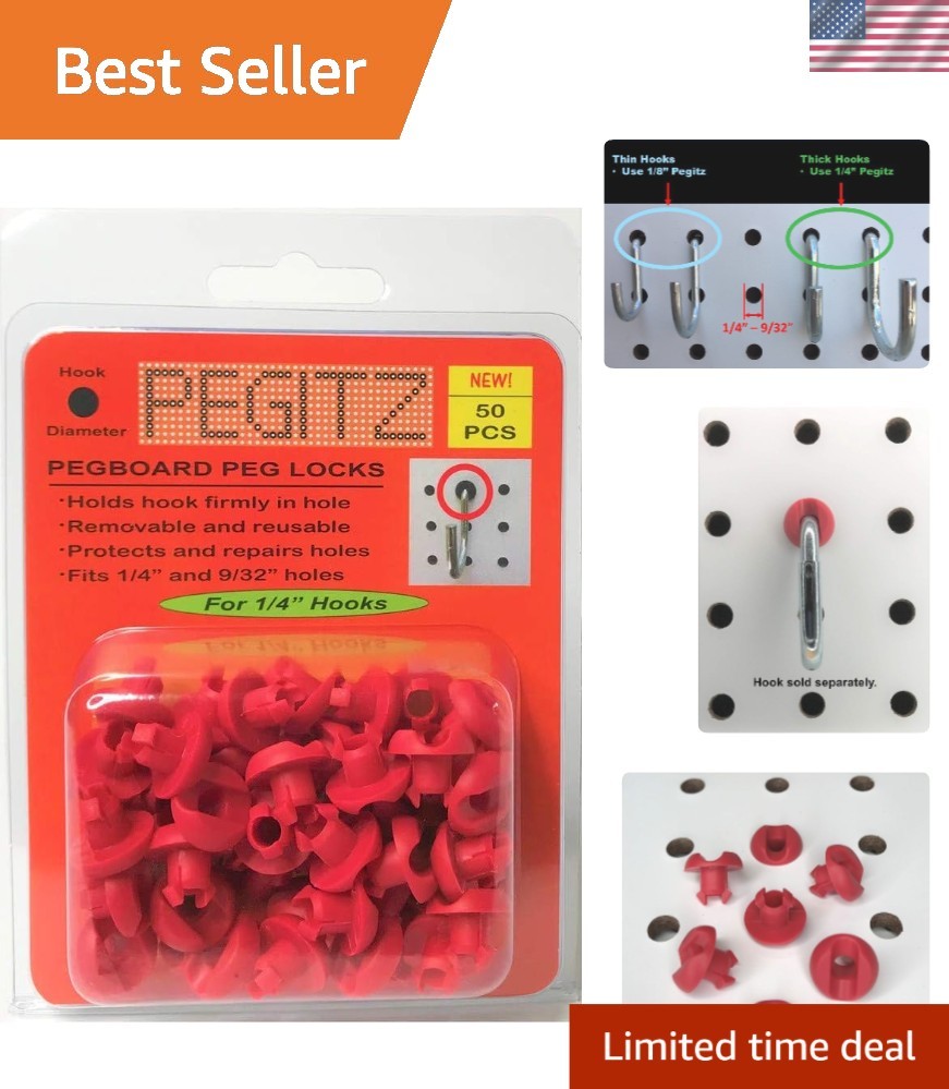Pegboard Peg Locks 50-Pack - 1/4 Inch Red Grommets for Reliable Hook Security