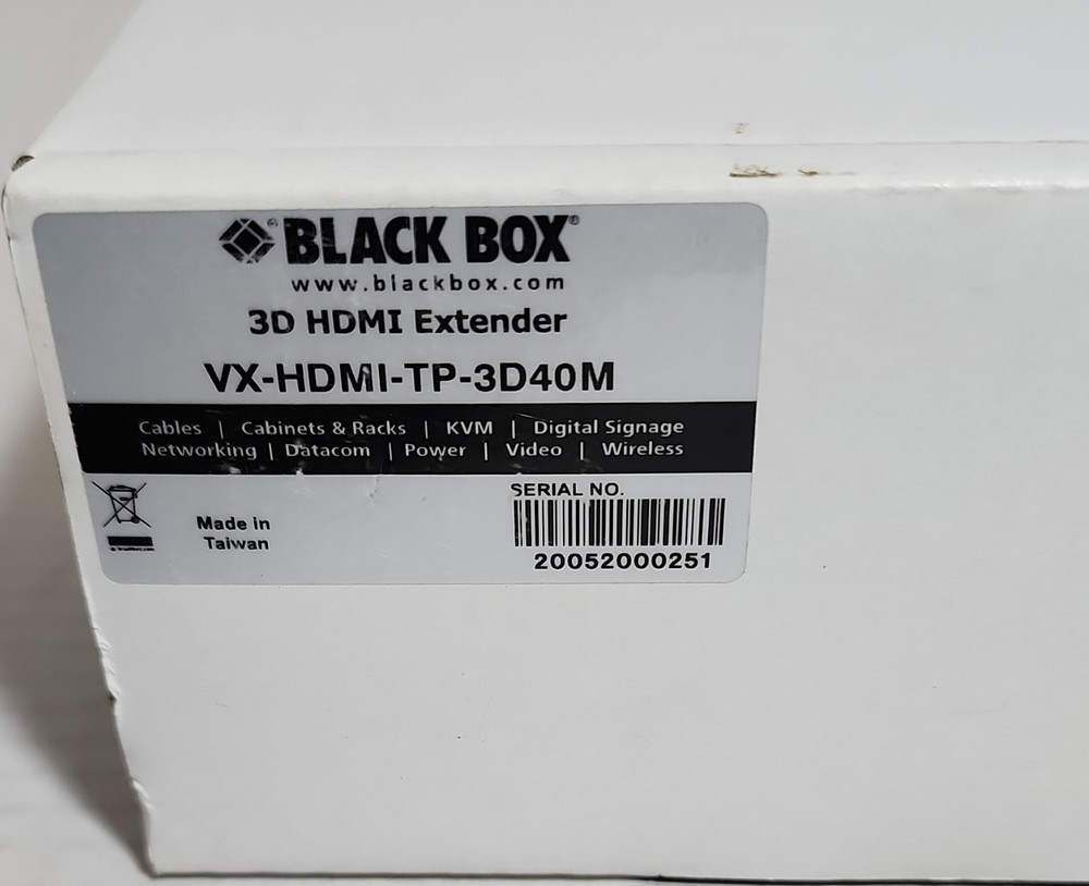 Black Box VX-HDMI-TP-3D40M Powered HDMI Extender, HDMI/CAT Input & Output, Black