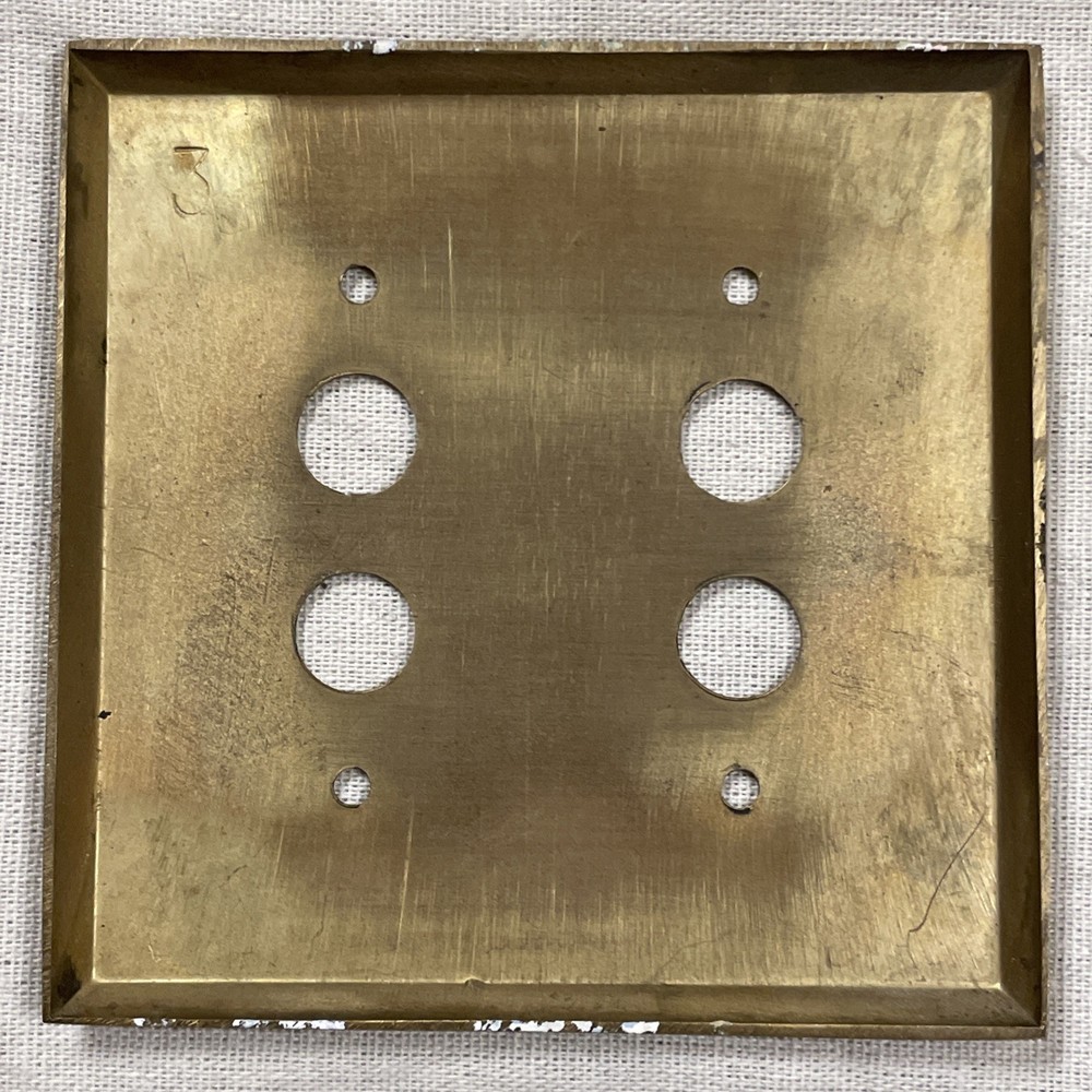 Double Push Button Solid Brass 2 Gang Switch Plate Wall Box Cover Antique Vtg