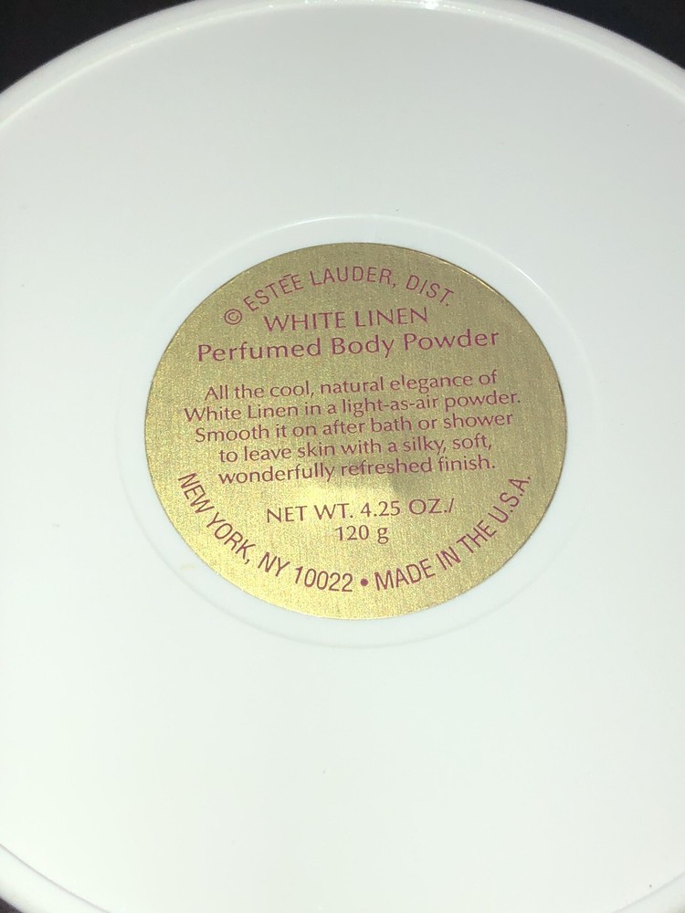 Vintage Estee Lauder White Linen Dusting Powder Box Container Empty Gold Shell