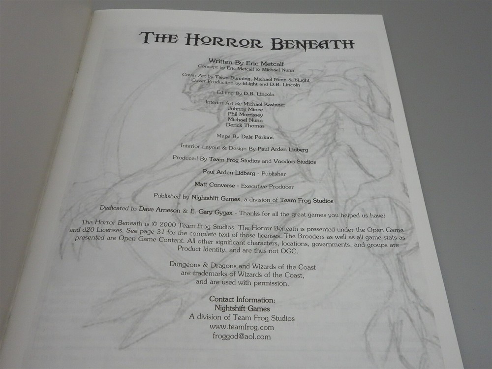 Dungeons & Dragons, DnD: The Horror Beneath (d20 System Nightshift Games)
