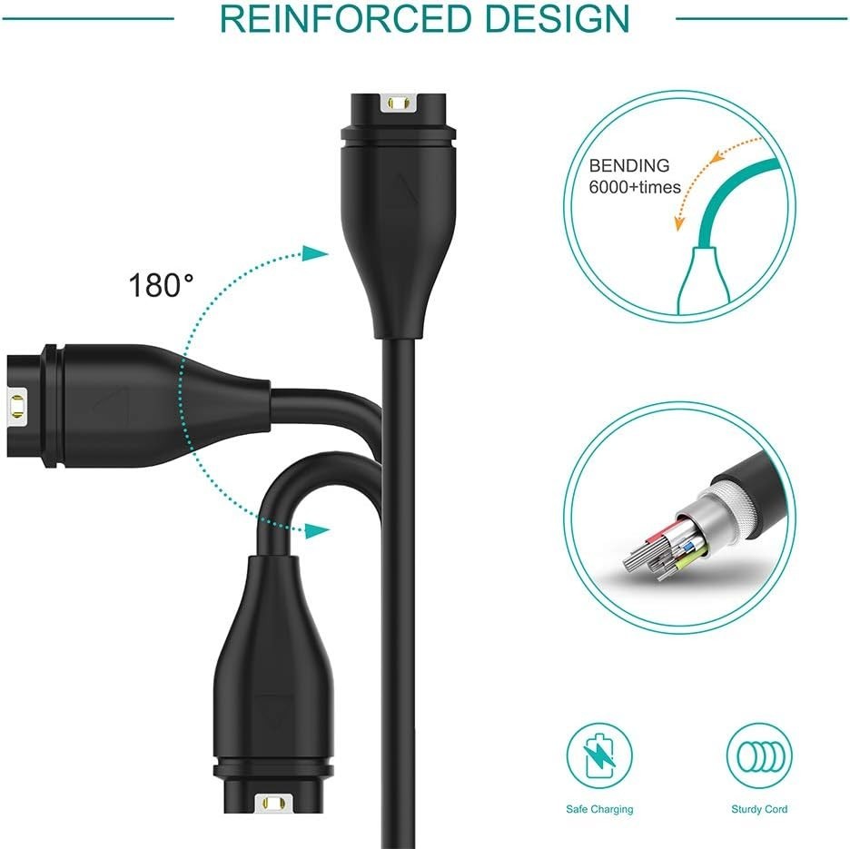 Compact 1M USB Charging Cable for Garmin Smartwatches - 2-Pack for Convenience