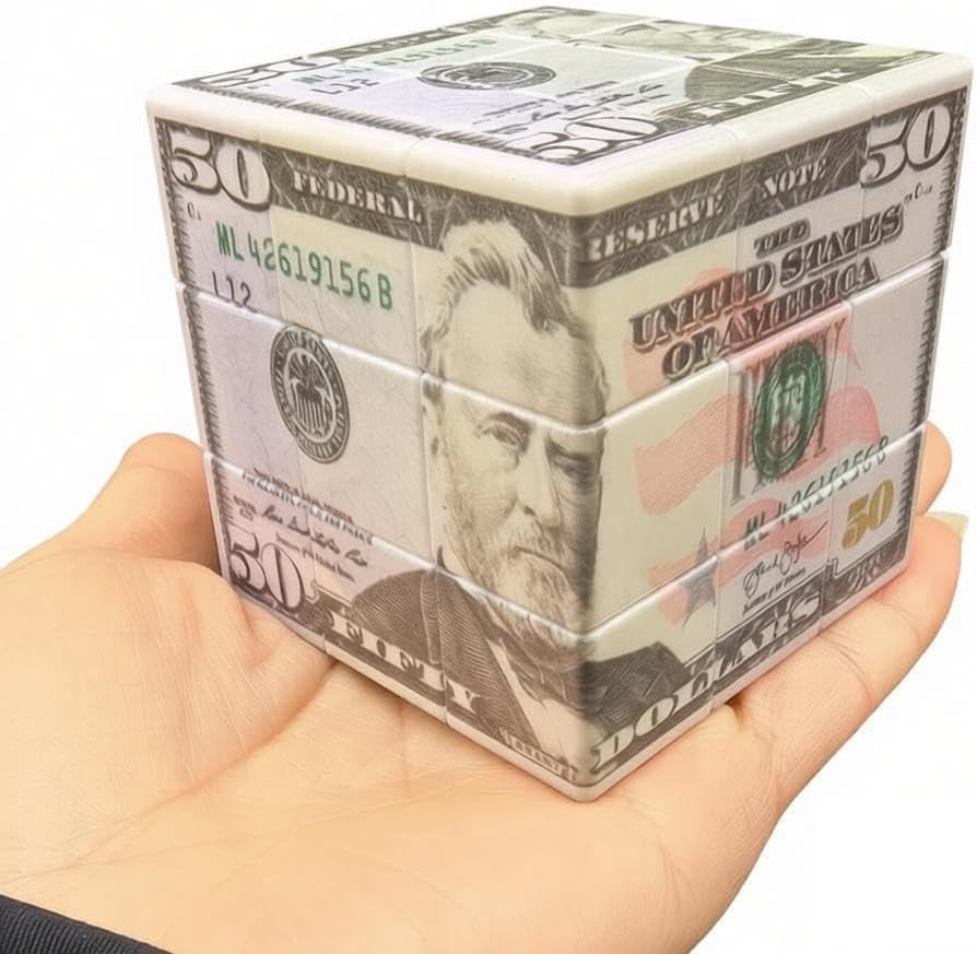 Fifty Dollar Cube,3X3 Magic Cube,Us Dollar Bill Speed Cube Stickerless with Stan