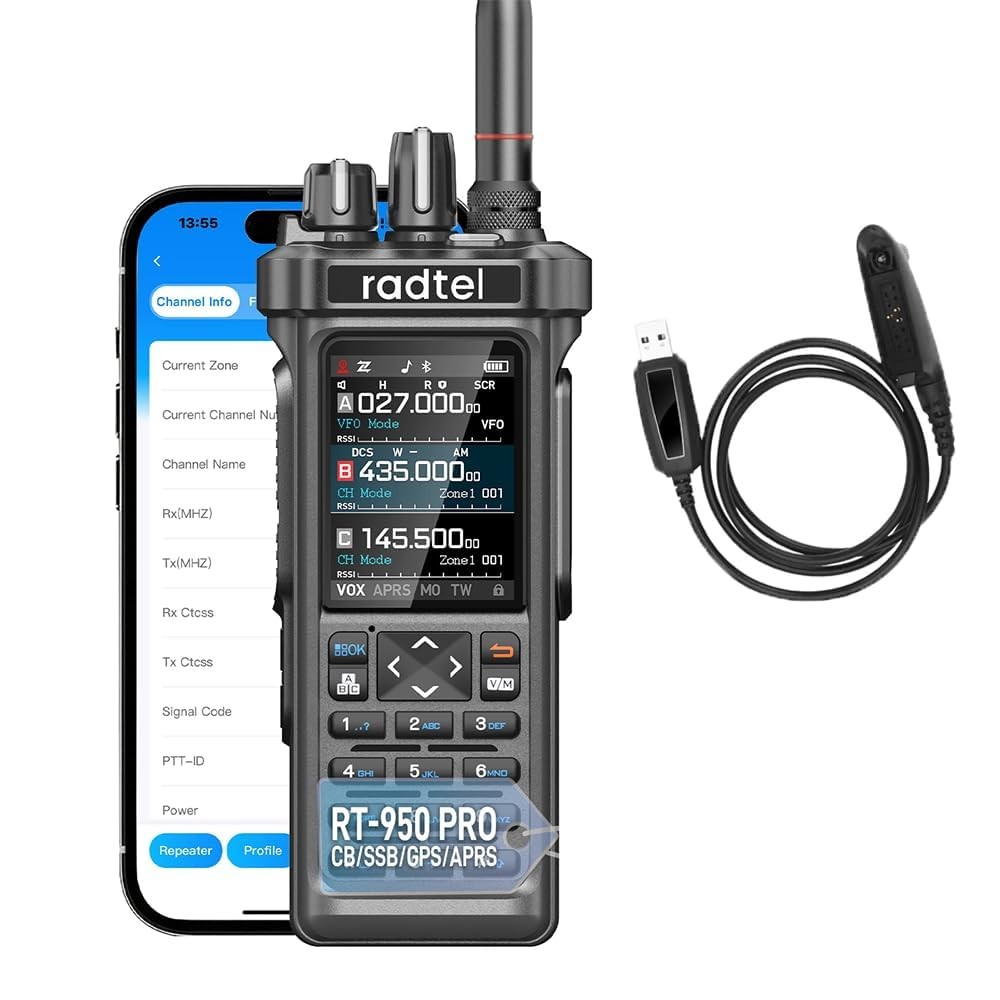 Ham Radio RT-950 PRO 10W GPS/APRS Bluetooth APP Programming NOAA Spectrum