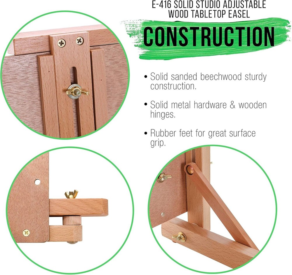 Cancun Solid Beechwood Tabletop Easel - Adjustable & Portable Art Studio