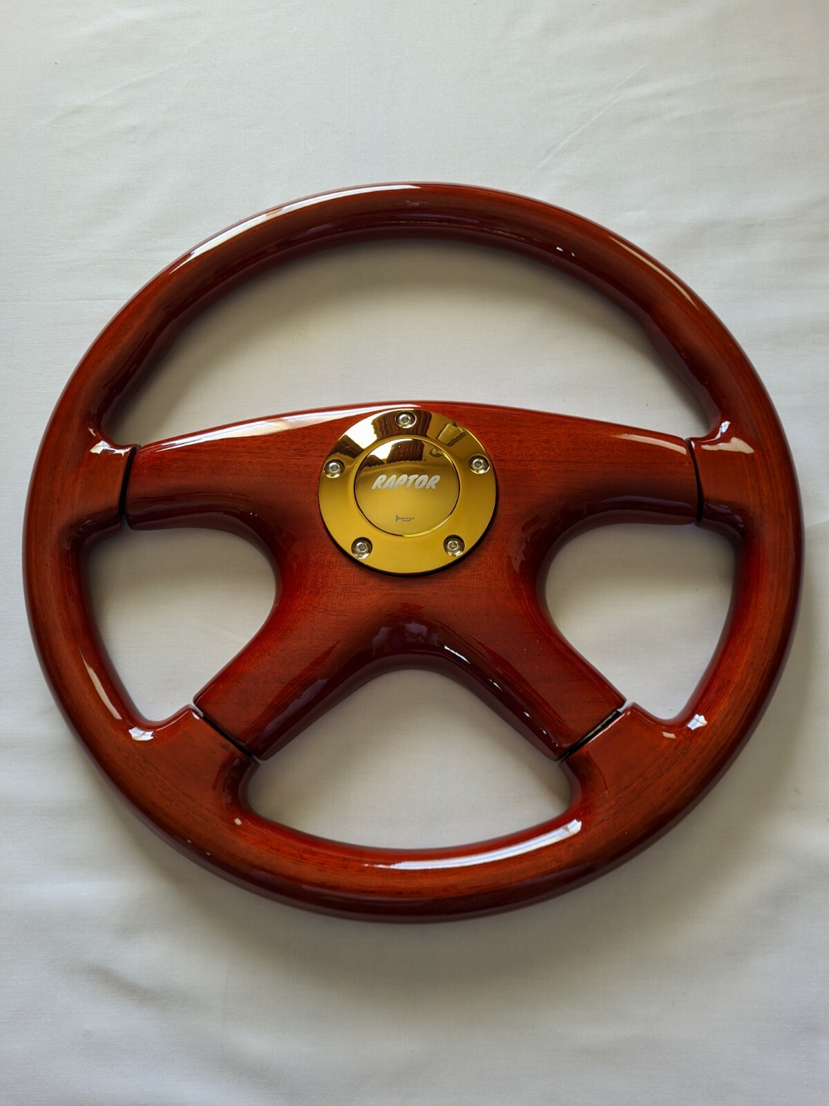 RAPTOR 15" MAHOGANY WOOD STEERING WHEEL - GOLD