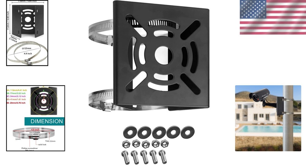 Solid Metal Vertical Pole Mount for CCTV Cameras & LED Lights | 2 Loops Included