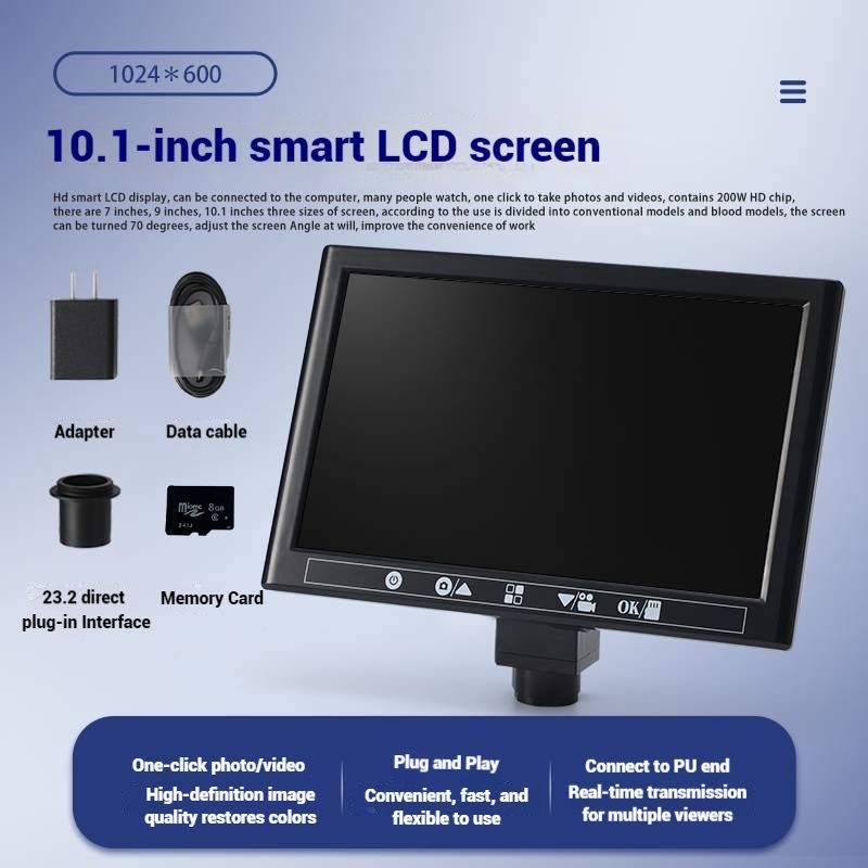 High-quality 10-inch LCD display, manual focusing, suitable for three-microscope