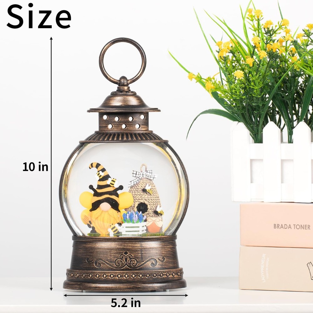 Bee Hive Decor Spring Bee Gnome Light Up Snow Globe 6H Timer Honey Bee Decora...