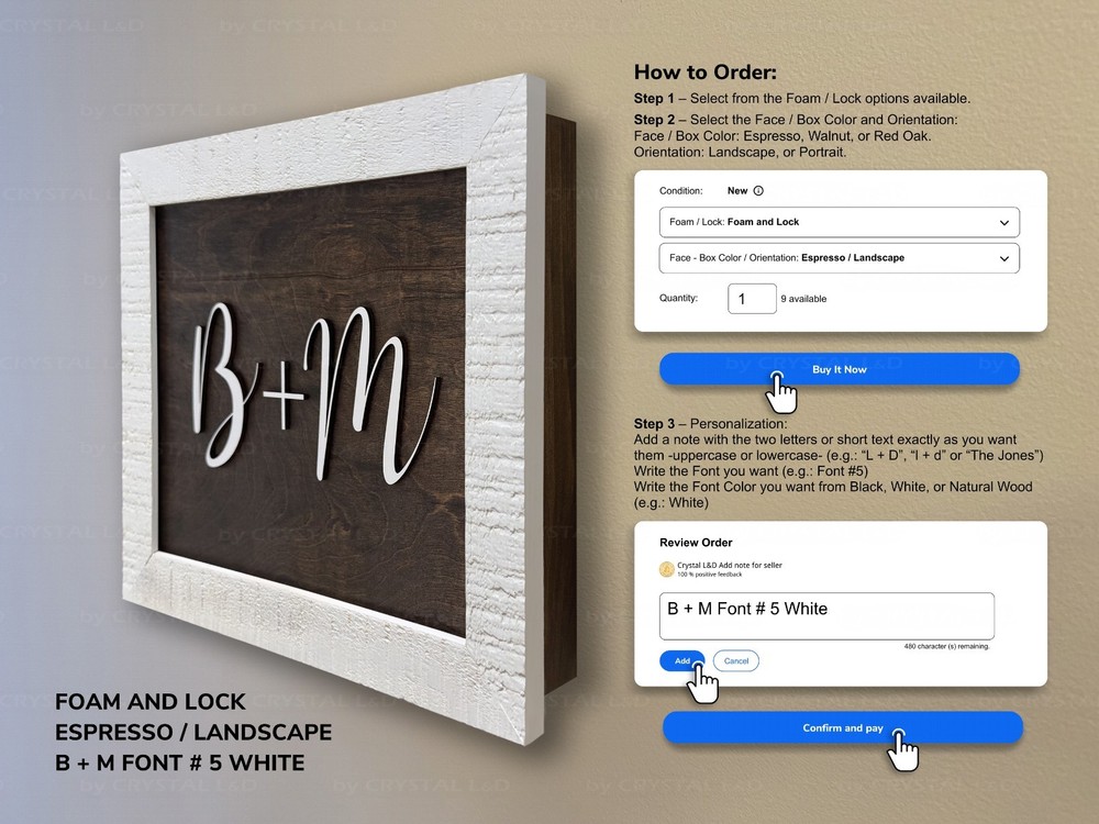 Hidden Gun Storage Wall Art – Personalized Concealment Case 3D Initials *WHITE