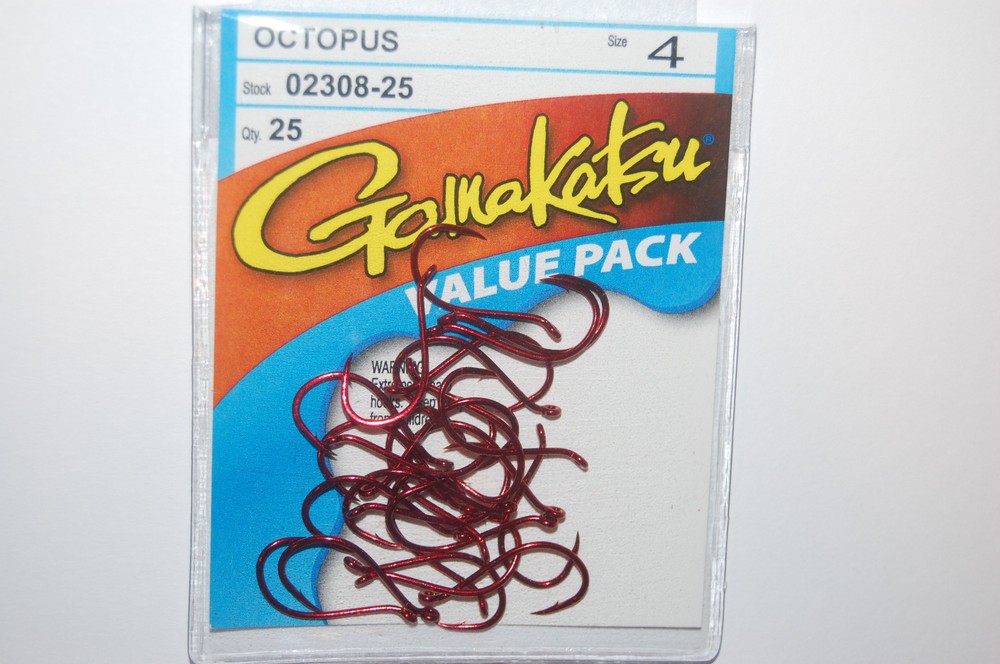 gamakatsu octopus hook size 4  value pack  # 02308-25 red versatile hooks