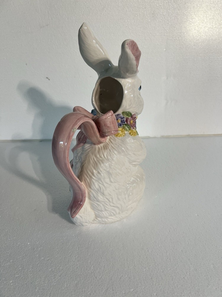 Ceramic White Easter BunnyPitcher Creamer Spring FloralDecor 12 Ounce