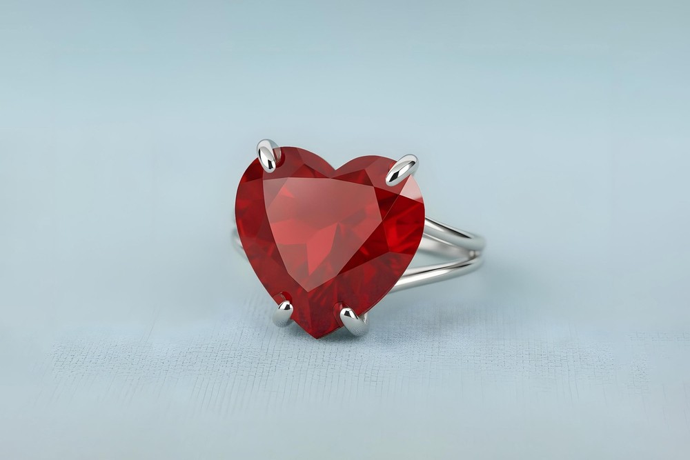 Sterling Silver Ruby Ring Anemone Heart Shape Solitaire July Birthstone