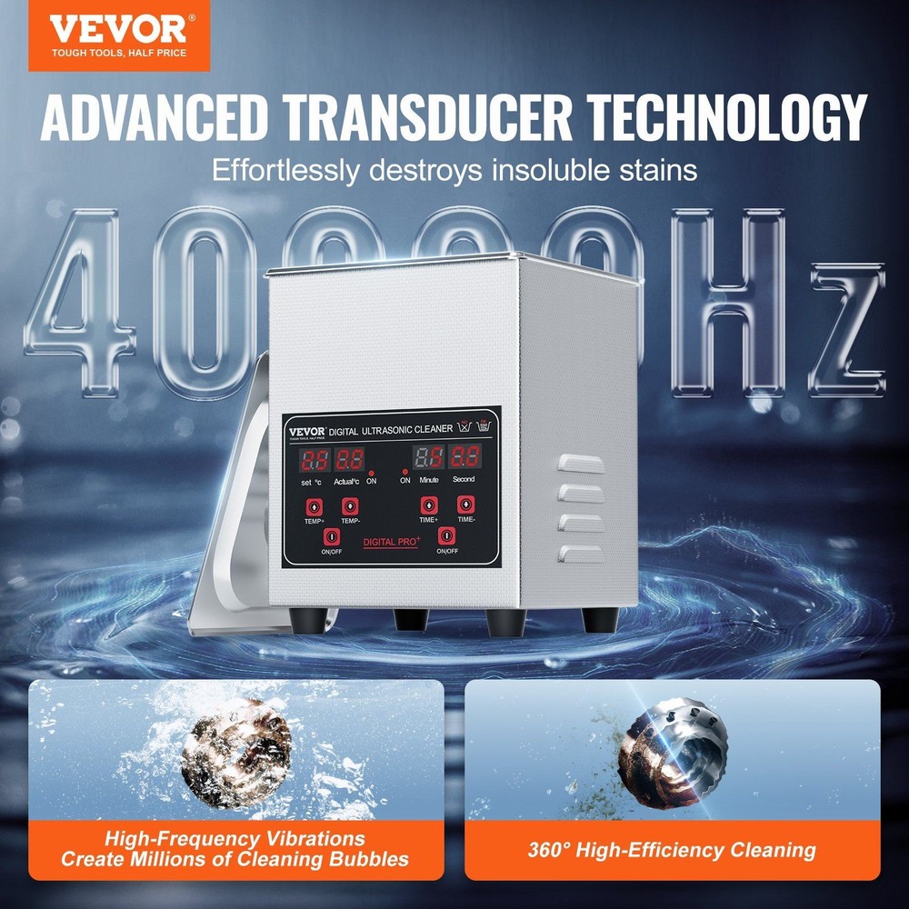 Smart 1.3L Ultrasonic Cleaner 40kHz with 99-Minute Timer Function